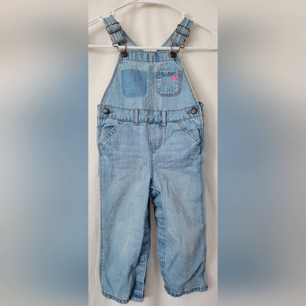OshKosh B'gosh Light Blue Denim Overall 24 Month Girl Toddler 2t Jean Hearts 24m